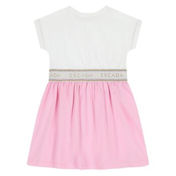 Younger Girls White & Pink Logo Dress