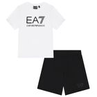 Boys White & Black Logo Shorts Set, 1, hi-res