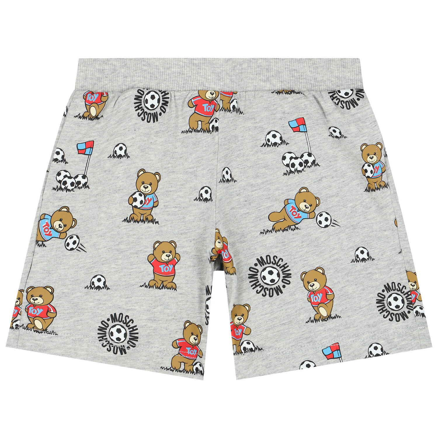 Younger Boys White & Grey Teddy Bear Shorts Set, 1, hi-res