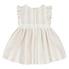 Younger Girls Ivory & Beige Striped Dress, 1, hi-res