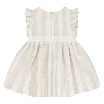 Younger Girls Ivory & Beige Striped Dress