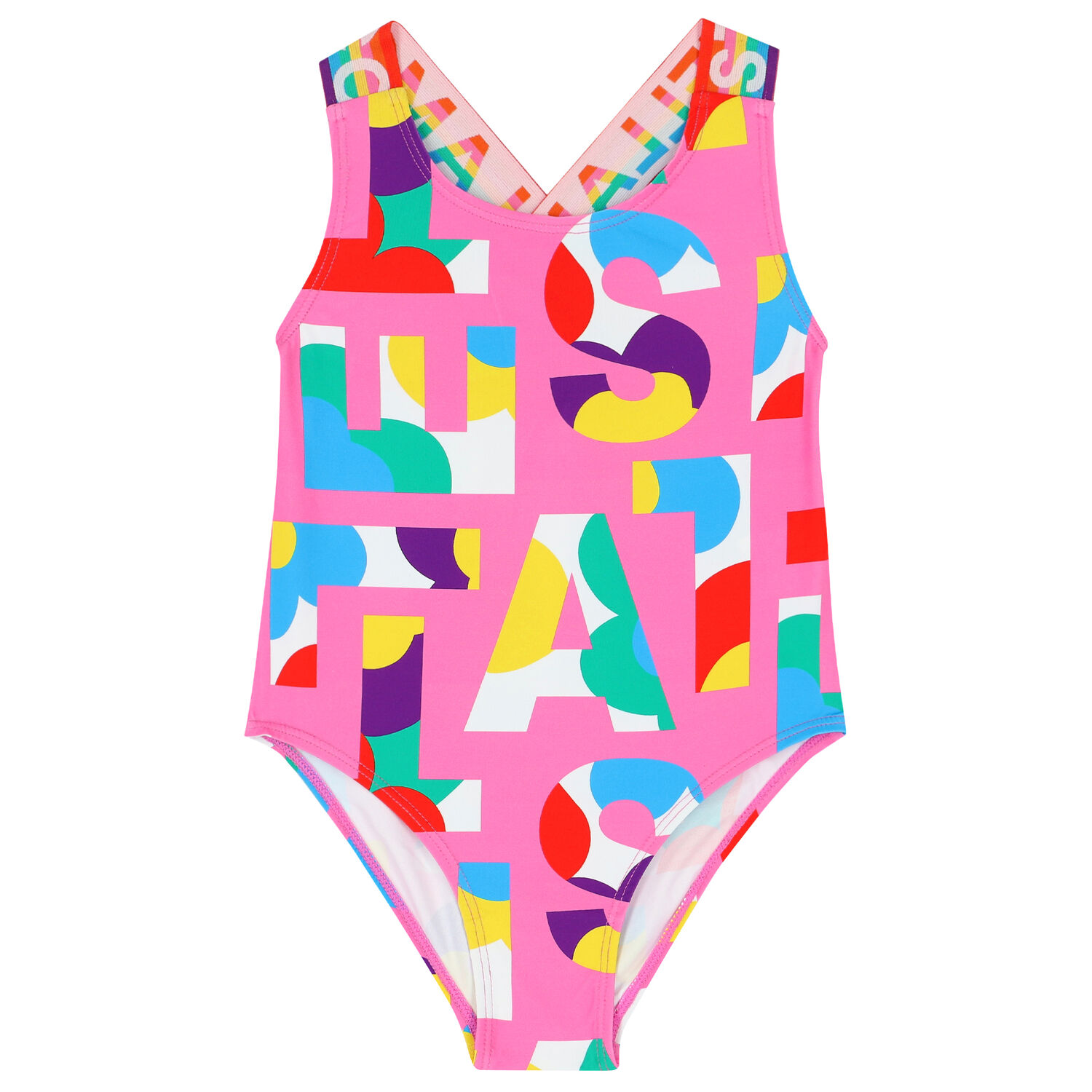 Girls Pink Logo Swimsuit, 1, hi-res