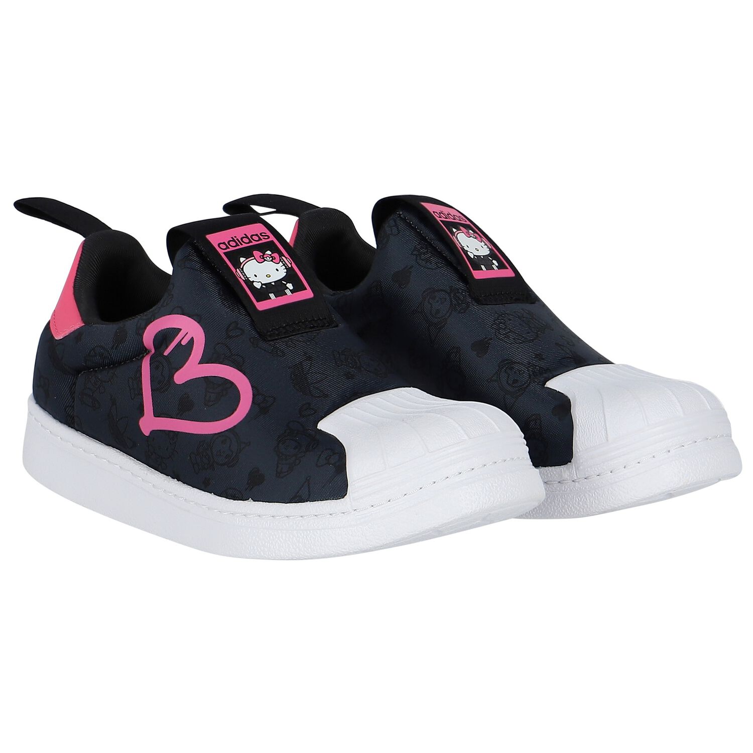 Girls Black & Pink Superstar 360 Trainers, 1, hi-res