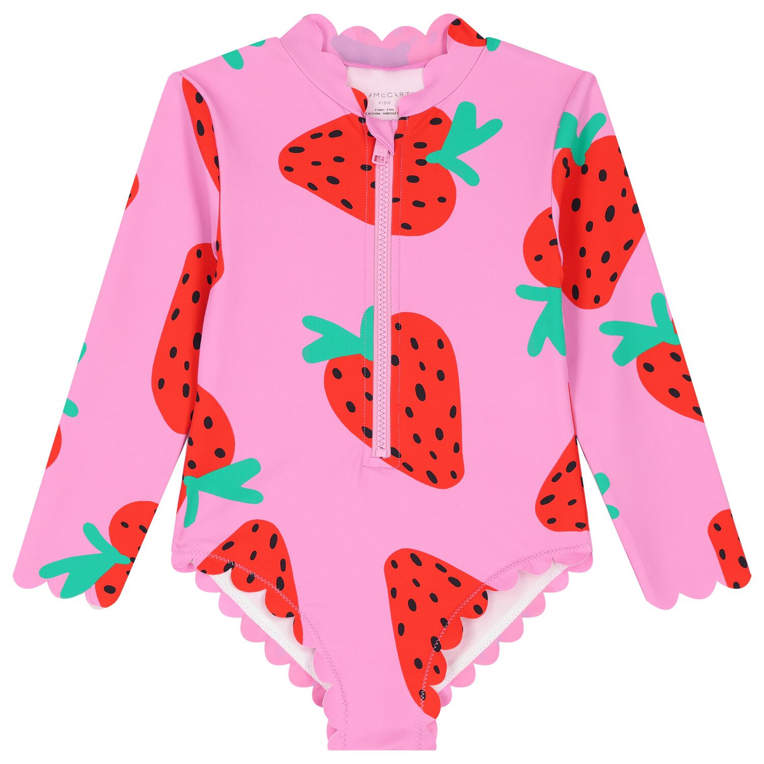 Girls Pink Strawberry Swimsuit, 1, hi-res