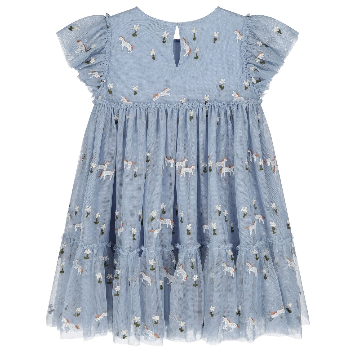 Girls Blue Horse Tulle Dress, 1, hi-res