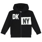 Boys Black Logo Zip-Up Hooded Top, 1, hi-res