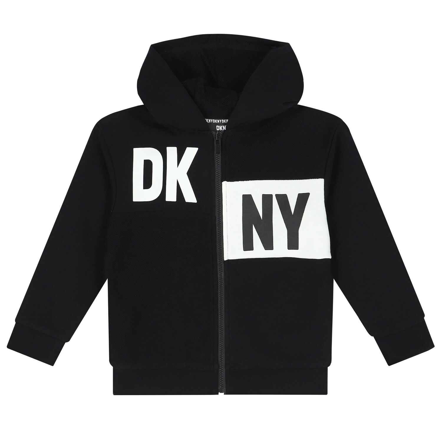 Boys Black Logo Zip-Up Hooded Top, 1, hi-res