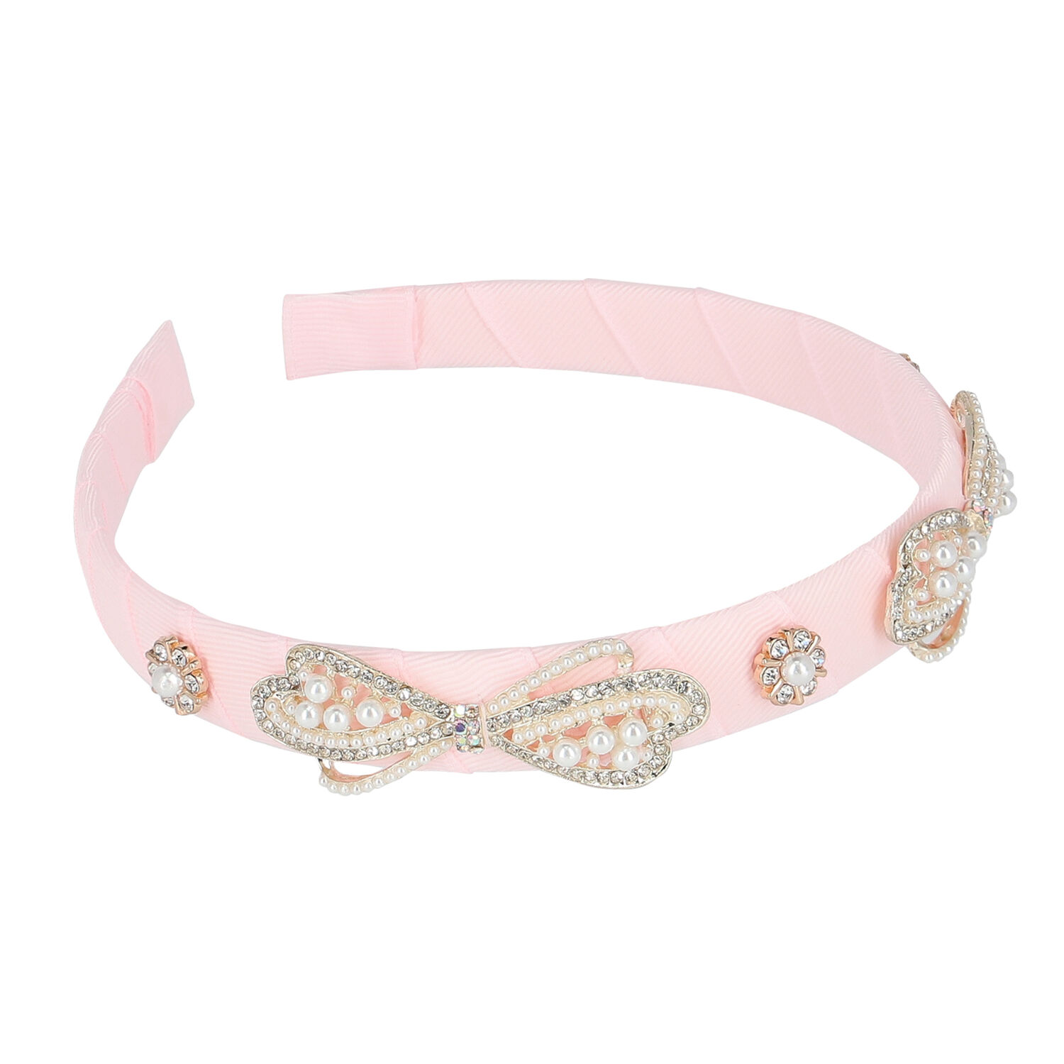 Girls Pink Velvet Embellished Headband, 1, hi-res image number null
