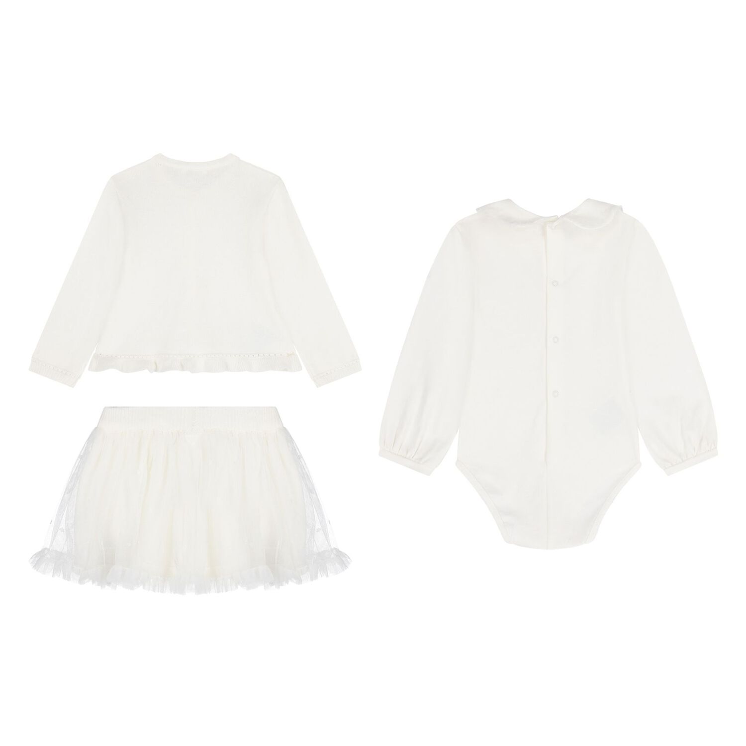 Baby Girls Ivory 3 Piece Skirt Set, 2, hi-res