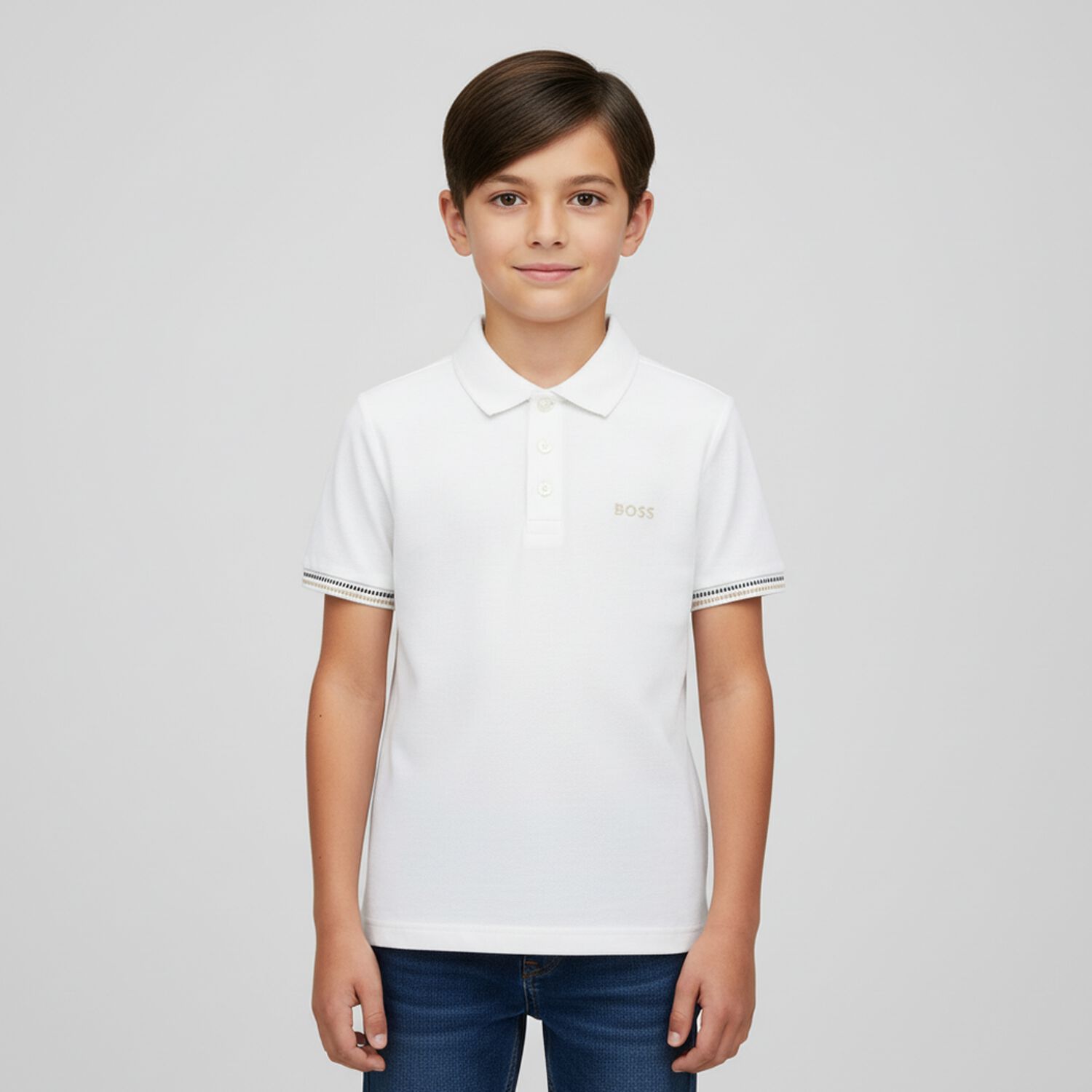Boys White Logo Polo Shirt, 1, hi-res image number null