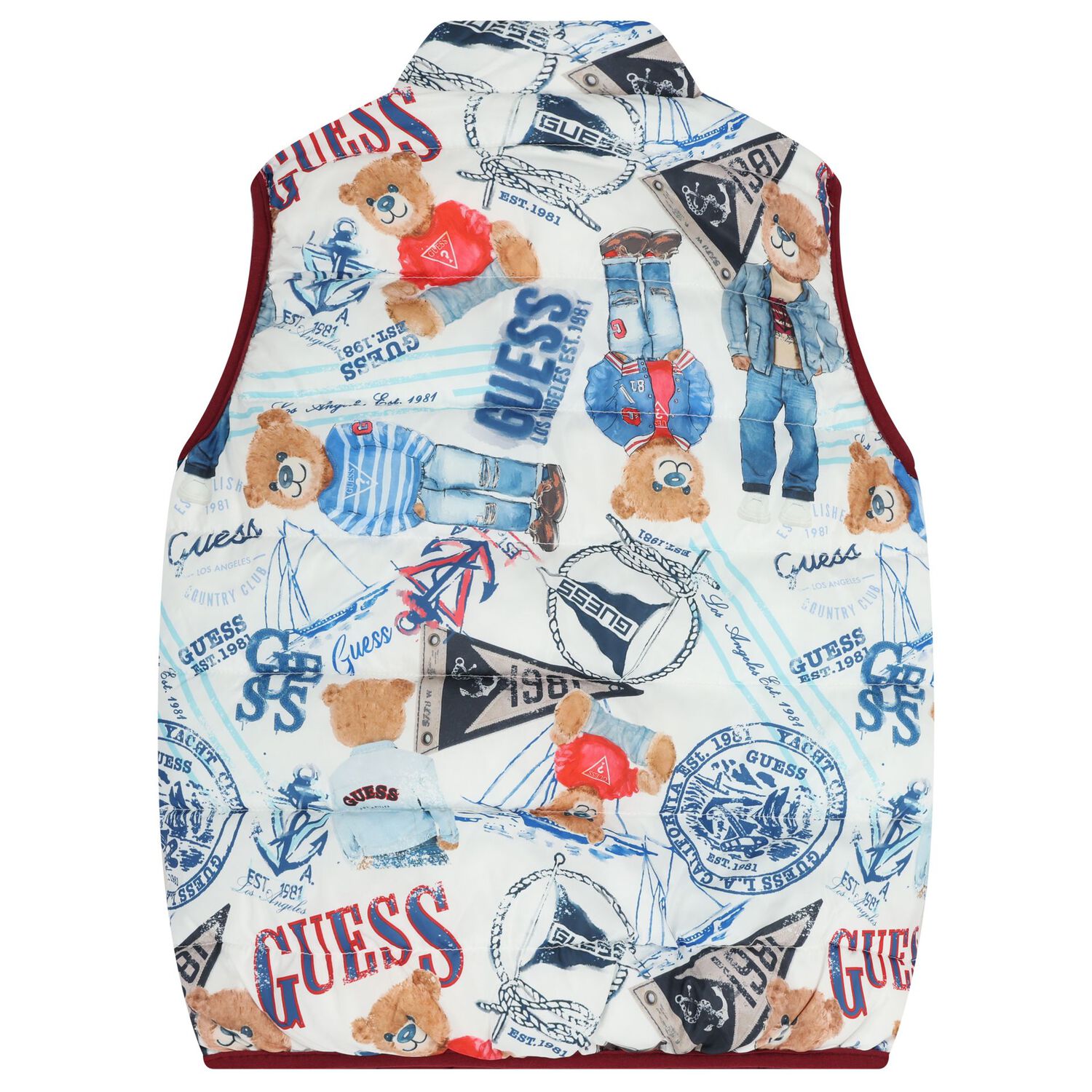 Boys White, Blue & Burgundy Reversible Gilet, 1, hi-res