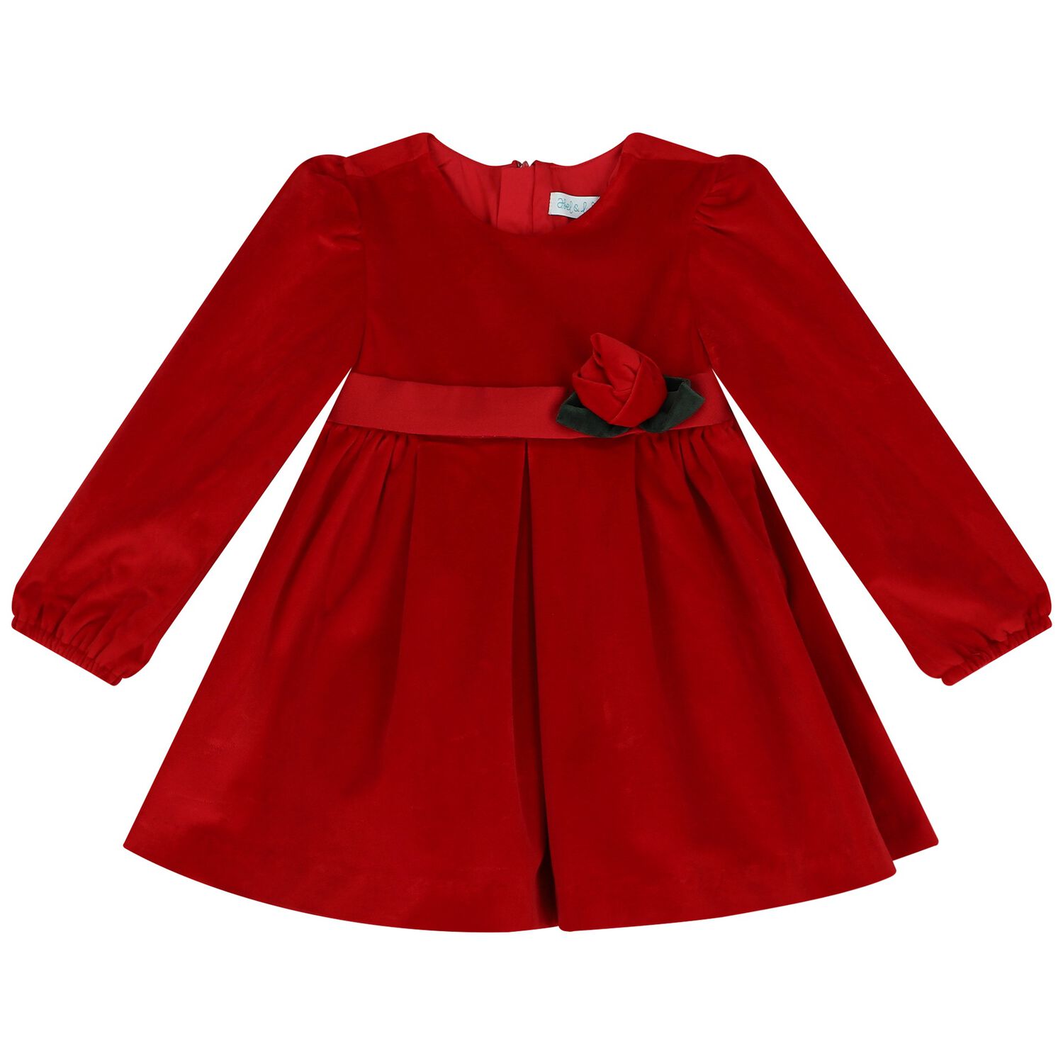 Younger Girls Red Velvet Dress, 1, hi-res
