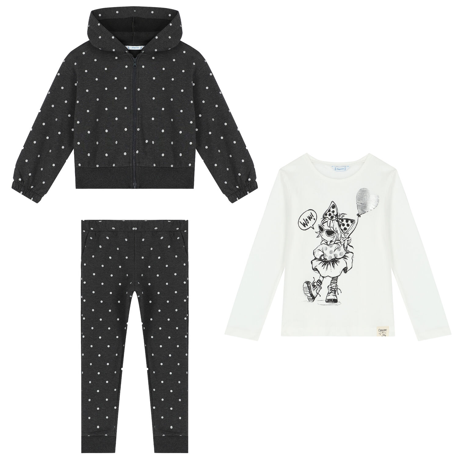 Girls White & Grey 3-Piece Tracksuit, 1, hi-res