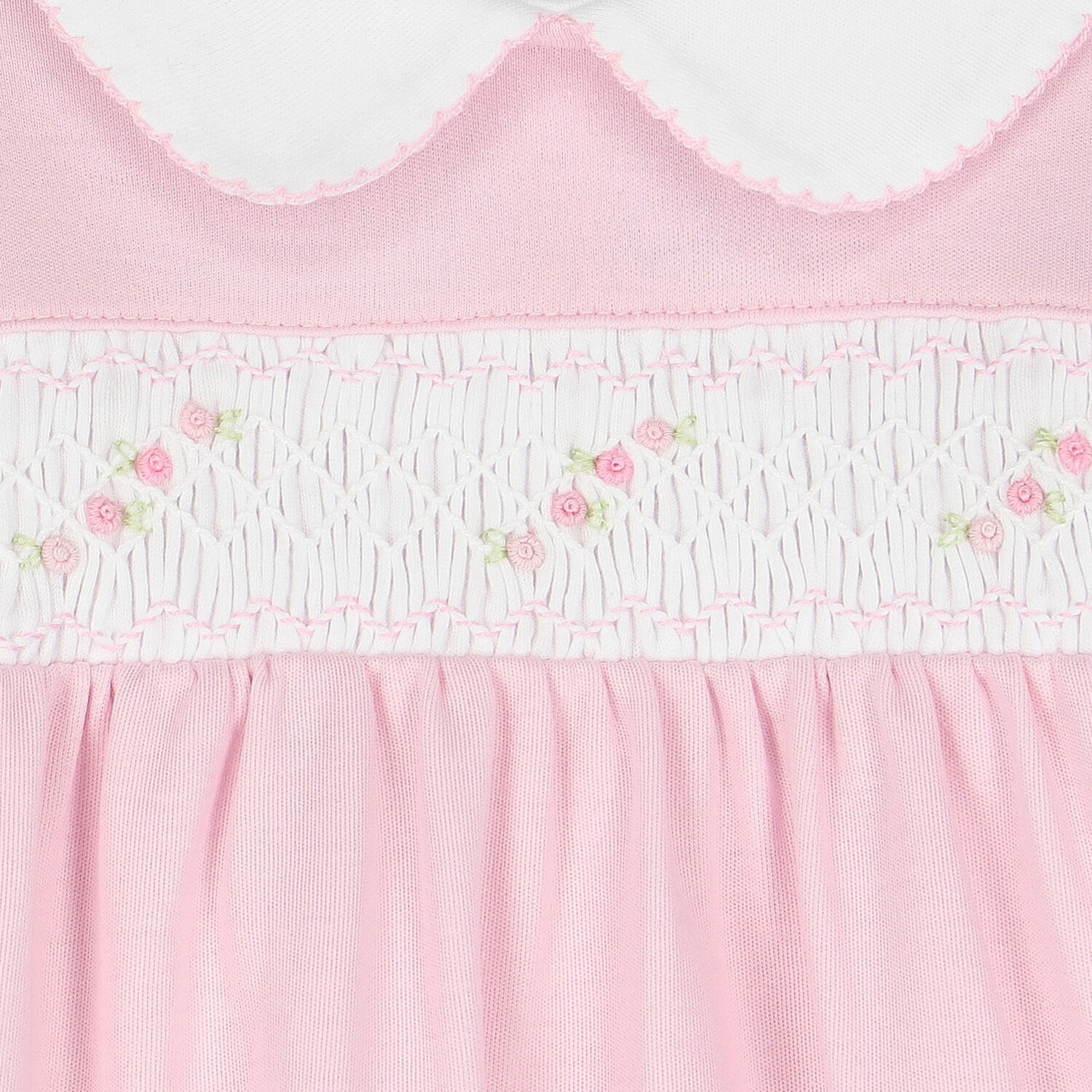 Baby Girls Pink & White Smocked Babygrow, 1, hi-res