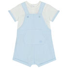 Baby Boys Blue & White Gingham Dungaree Romper, 1, hi-res