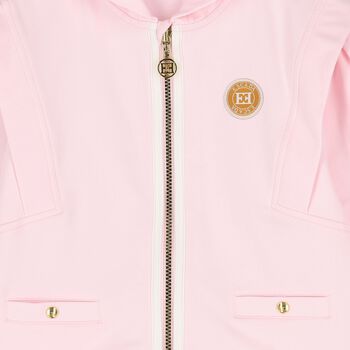Girls Pink Logo Hooded Zip Up Top