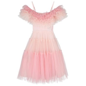 Girls Pink Embellished Ruffle Tulle Dress