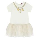 Younger Girls Ivory Necklace Logo Dress, 1, hi-res