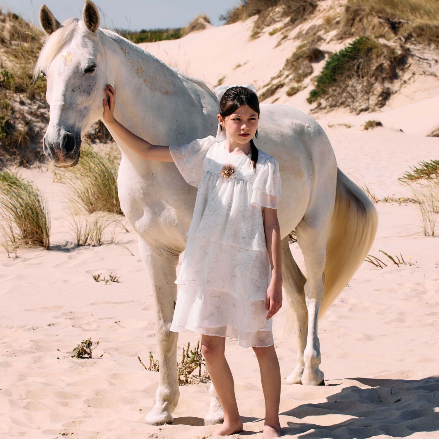 Girls White Tiered Dress, 1, hi-res image number null