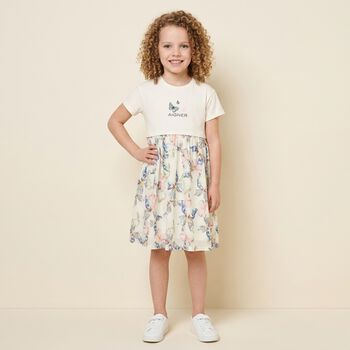 Girls Ivory Butterflies Logo Dress