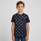 Boys Navy Blue & Gold Logo T-Shirt, 2, hi-res