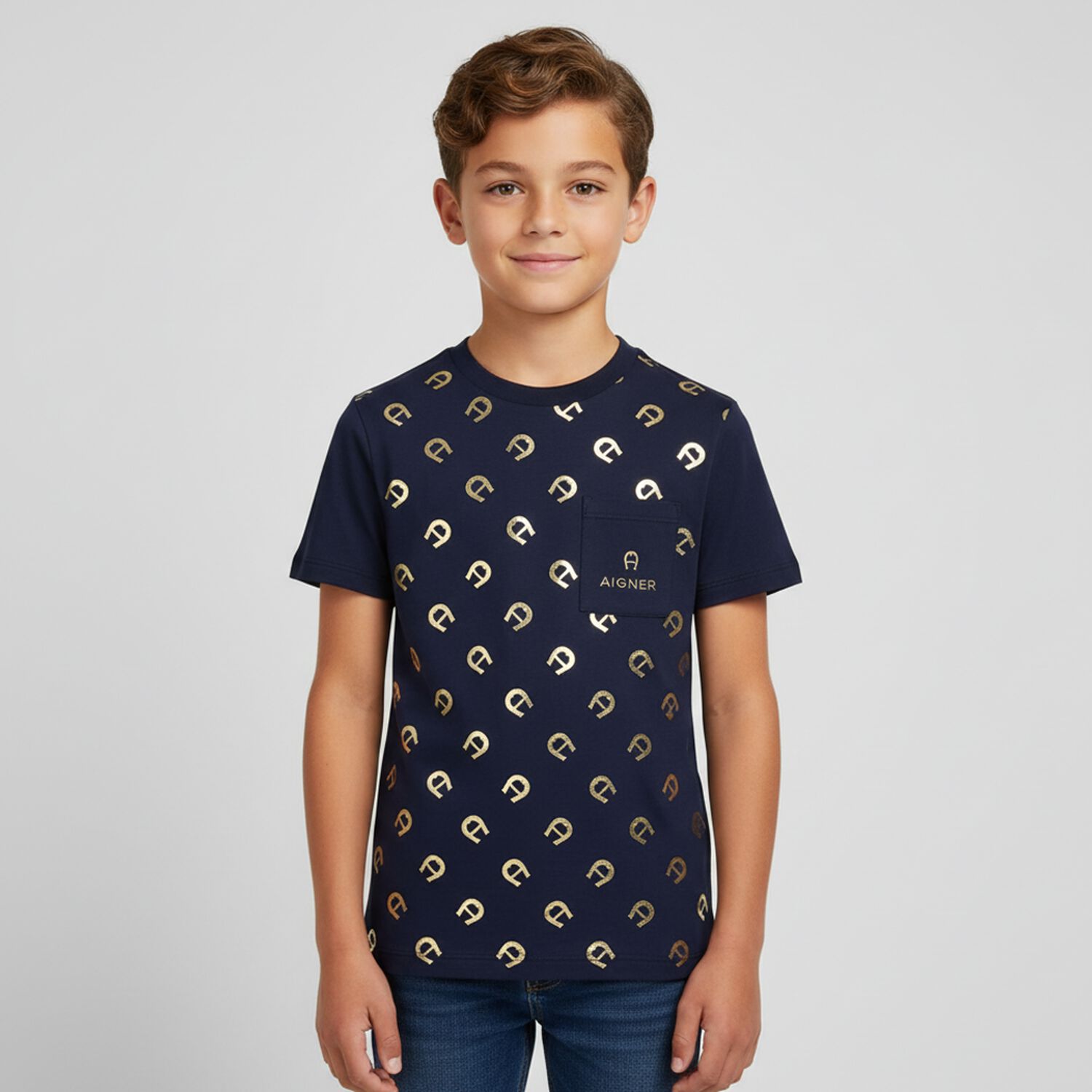 Boys Navy Blue & Gold Logo T-Shirt, 2, hi-res image number null