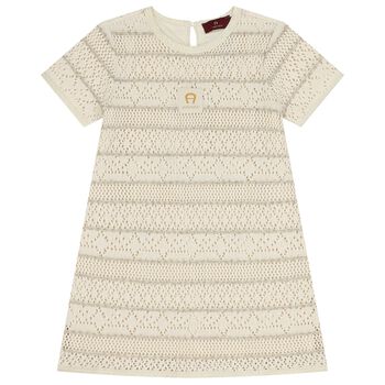 Girls Beige Logo Knitted Dress