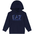 Boys Navy Blue Logo Hooded Top, 3, hi-res