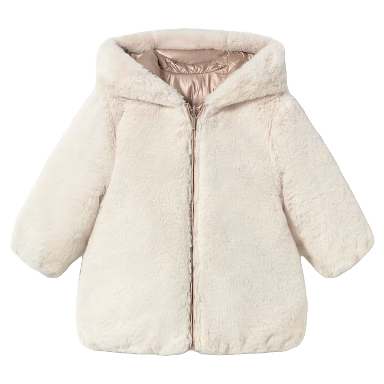 Younger Girls Ivory & Rose Gold Reversible Faux Fur Jacket, 2, hi-res