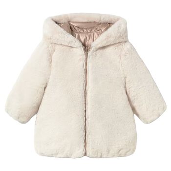 Younger Girls Ivory & Rose Gold Reversible Faux Fur Jacket