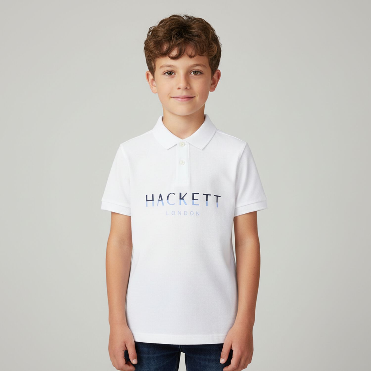 Boys White Logo Polo Shirt, 3, hi-res image number null
