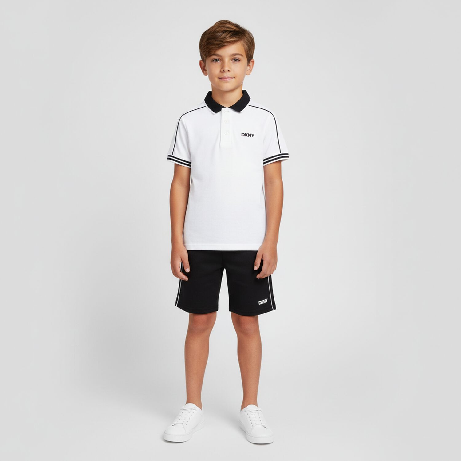 Boys White & Black Logo Shorts Set, 1, hi-res