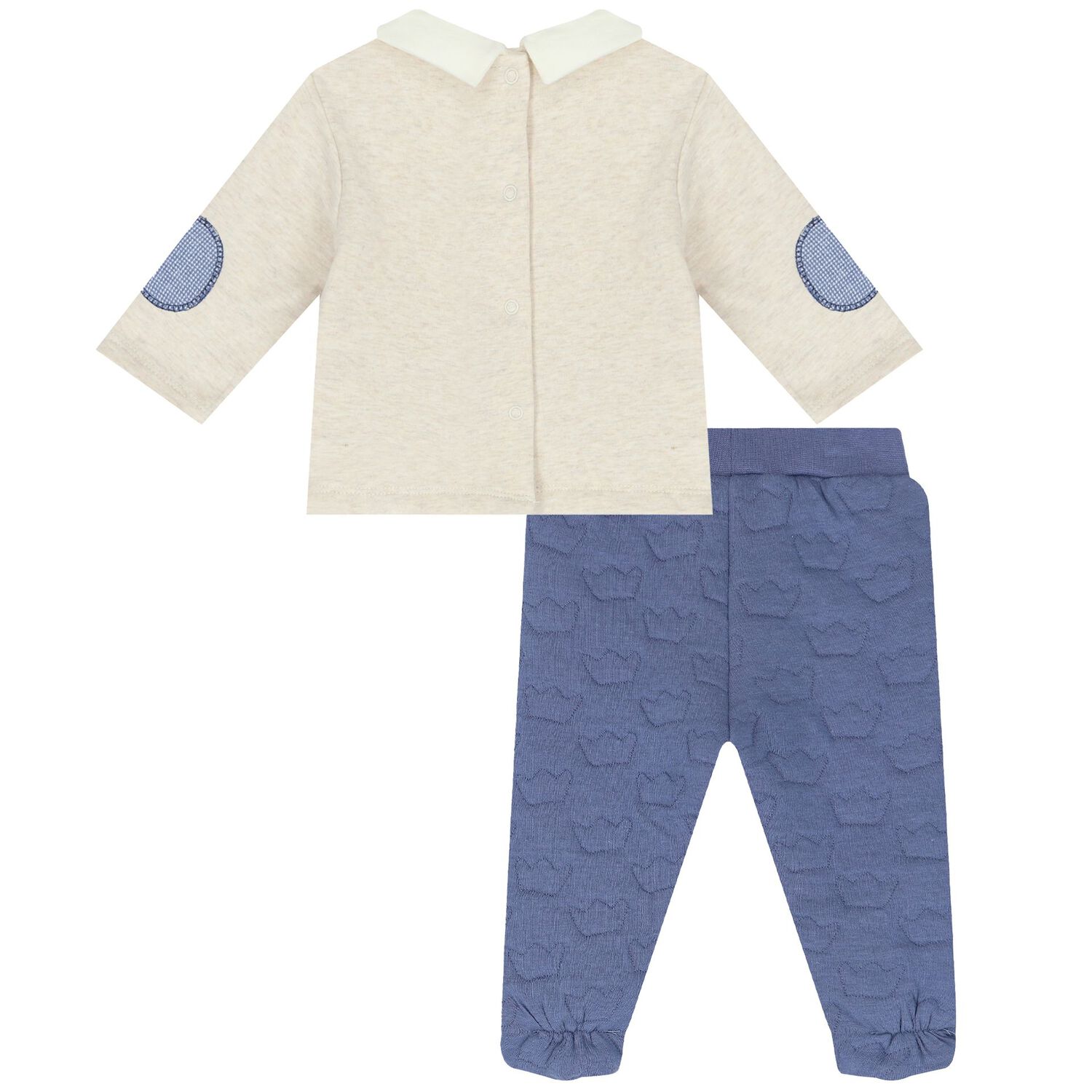 Boys Beige & Blue 2 Piece Babygrow Set, 1, hi-res