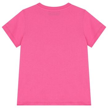 Girls Pink Teddy Bear Logo T-Shirt