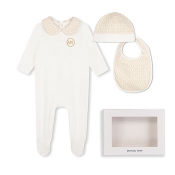 Baby Girls White & Gold Logo Babygrow Gift Set