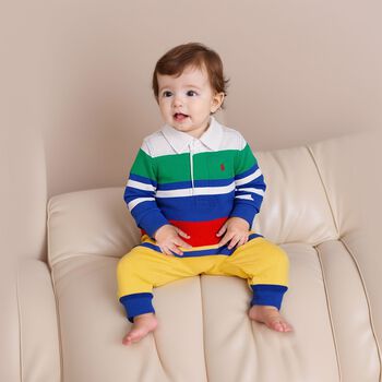 Baby Boys Multi-Coloured Striped Logo Romper