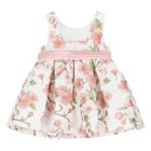 Younger Girls White Floral Satin Dress, 1, hi-res