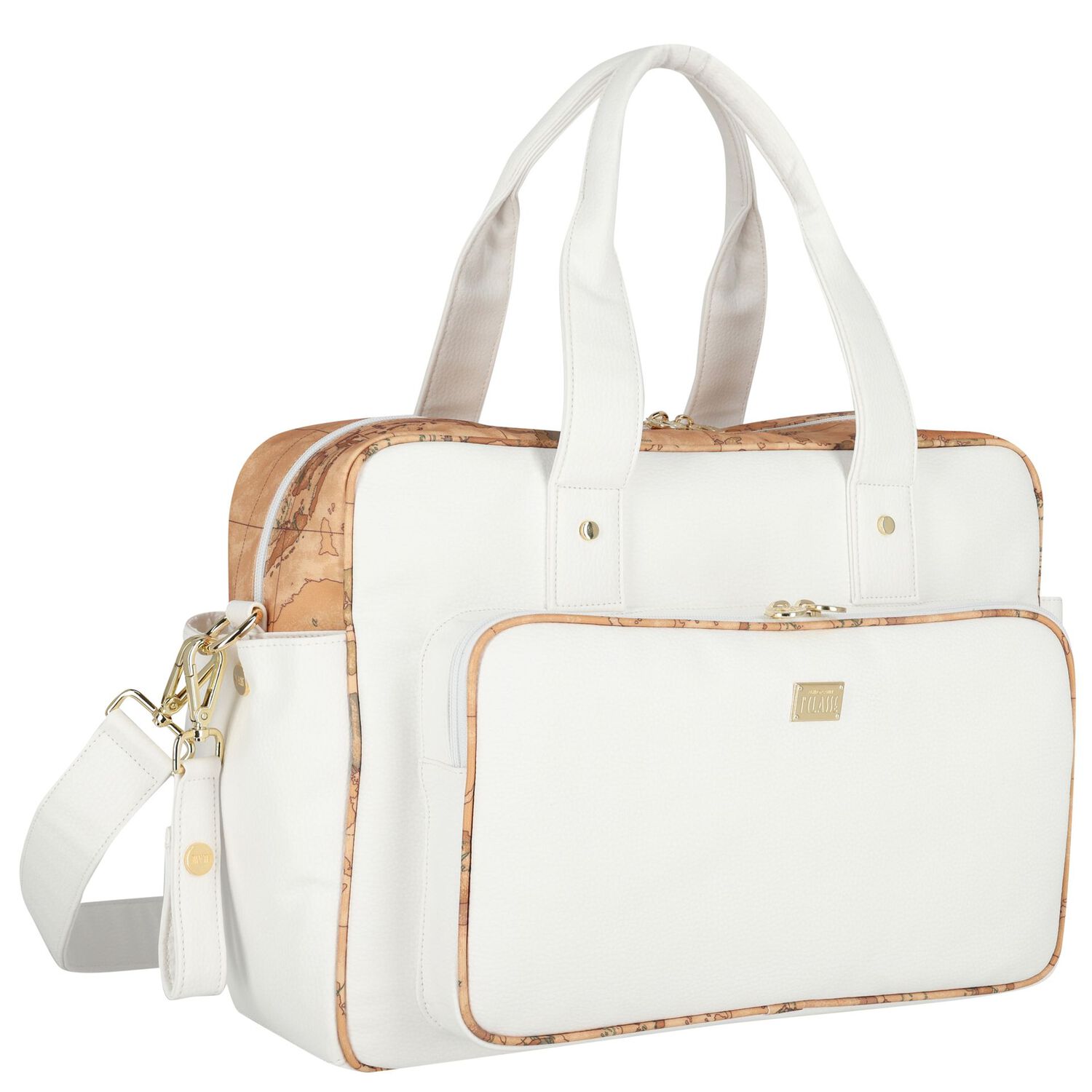 White & Beige Geo Map Baby Changing Bag, 1, hi-res