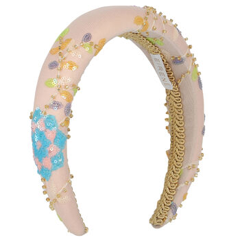 Girls Pink Floral Sequins & Beads Headband