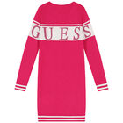 Girls Pink Logo Knitted Sweatshirt Dress, 2, hi-res