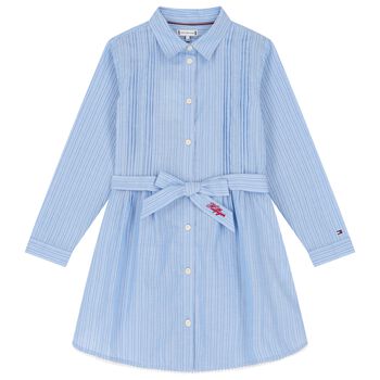 Girls Blue Striped Shirt Dress