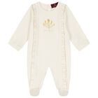 Baby Girls White & Gold Ruffled Babygrow, 1, hi-res