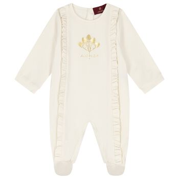 Baby Girls White & Gold Ruffled Babygrow