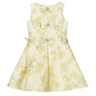 Girls Ivory & Gold Brocade Dress, 1, hi-res