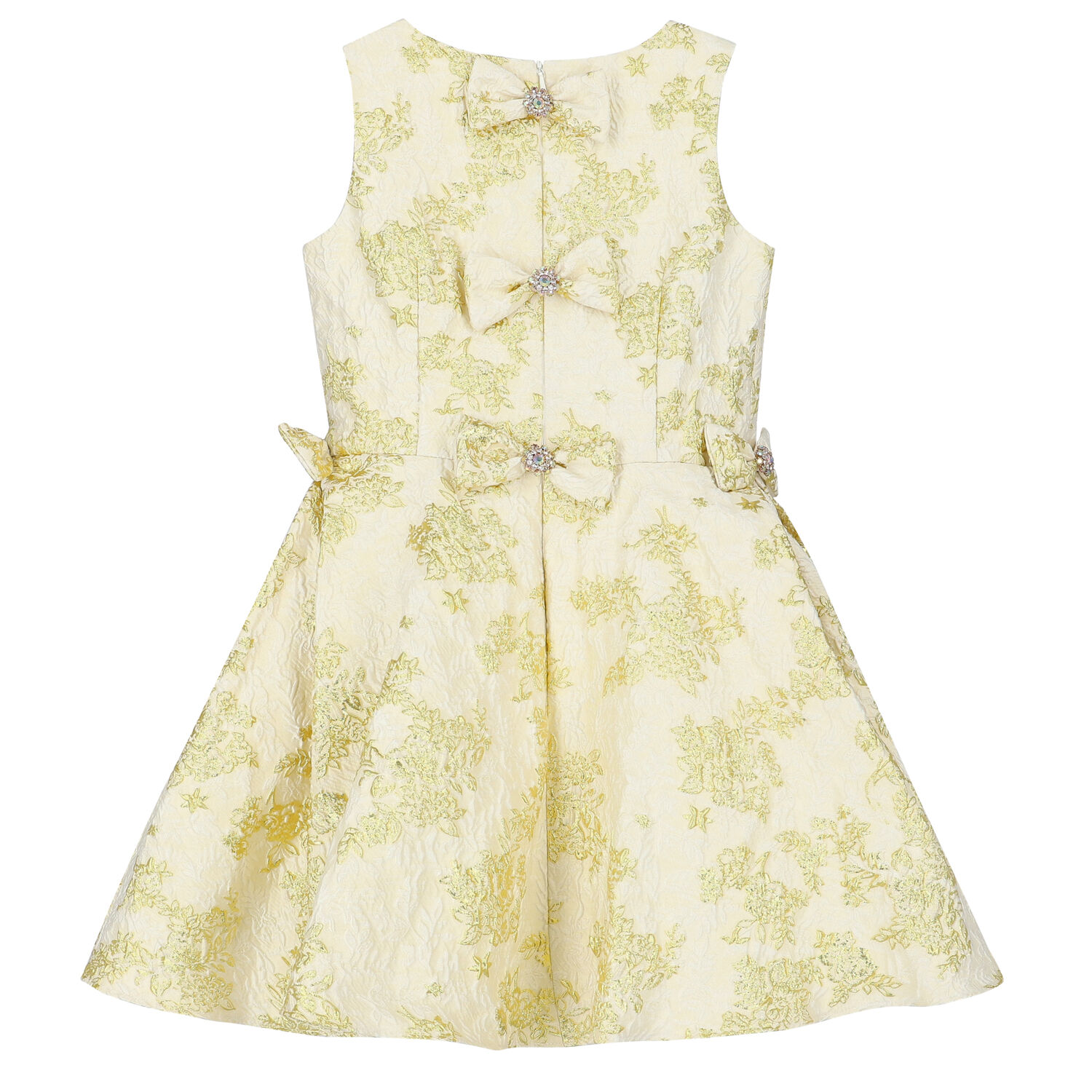 Girls Ivory & Gold Brocade Dress, 1, hi-res