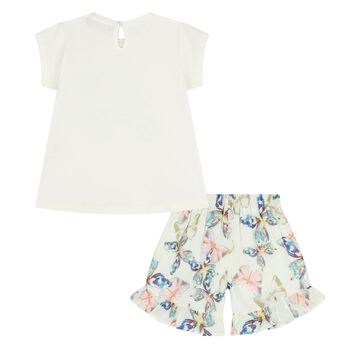 Younger Girls Ivory & Green Butterfly Shorts Set