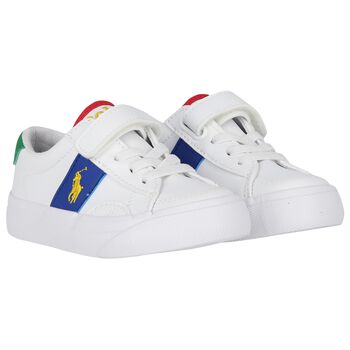 Younger Boys White Logo Trainers