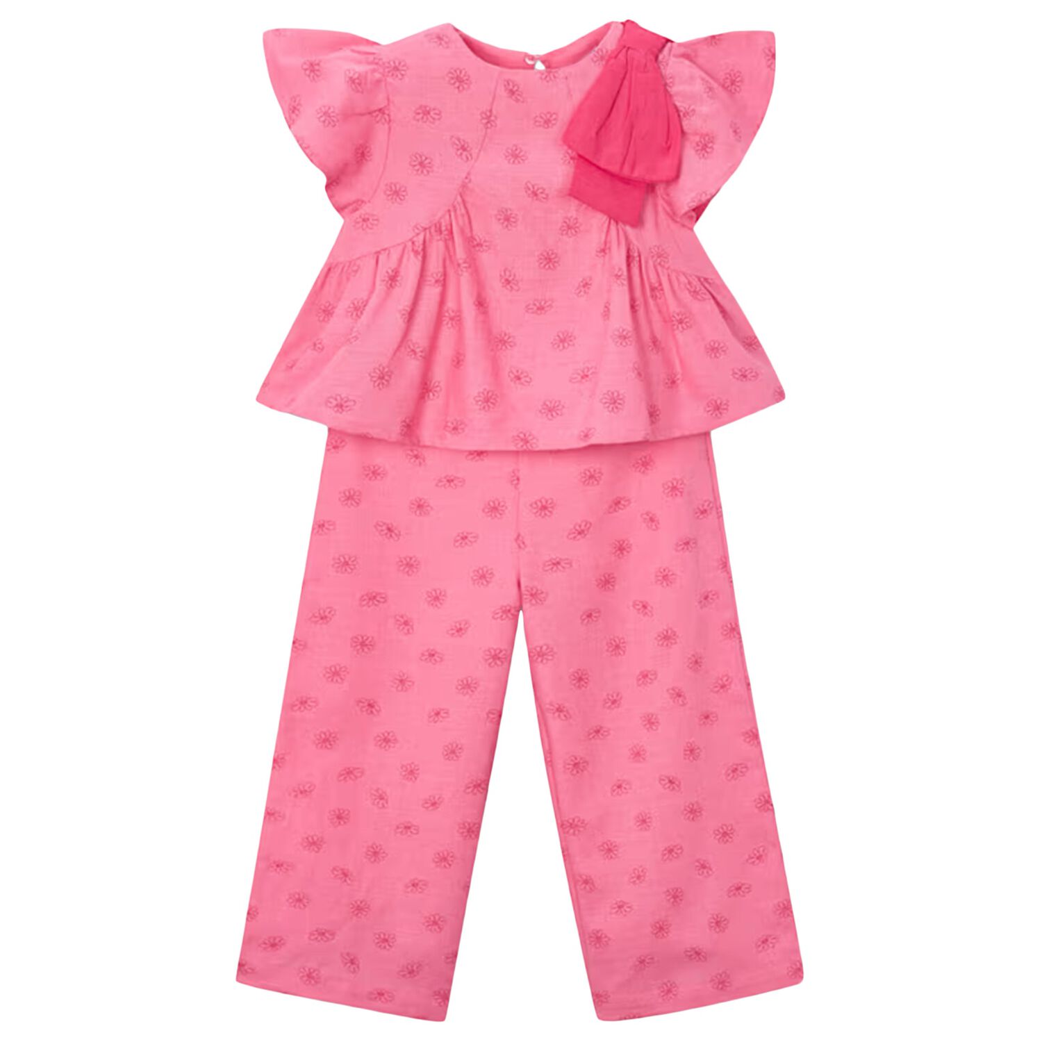 Girls Pink Floral Trousers Set, 1, hi-res
