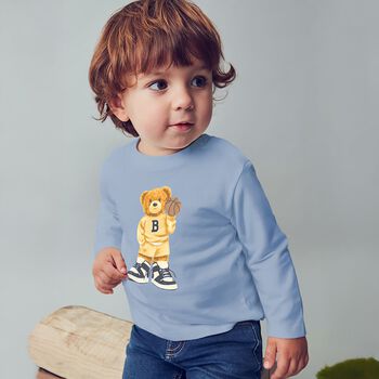 Younger Boys Blue Teddy Bear Long Sleeve Top