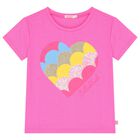 Girls Pink Logo Heart Sequin T-Shirt, 1, hi-res